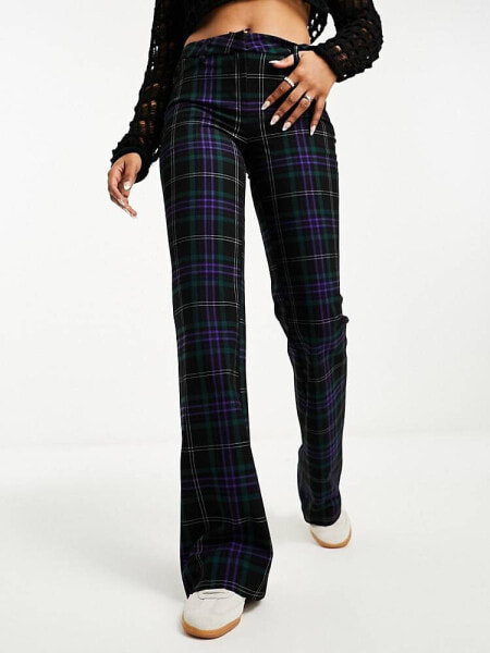 Weekday low rise flare trousers in check