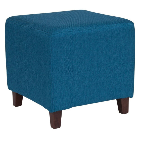 Ascalon Upholstered Ottoman Pouf In Blue Fabric