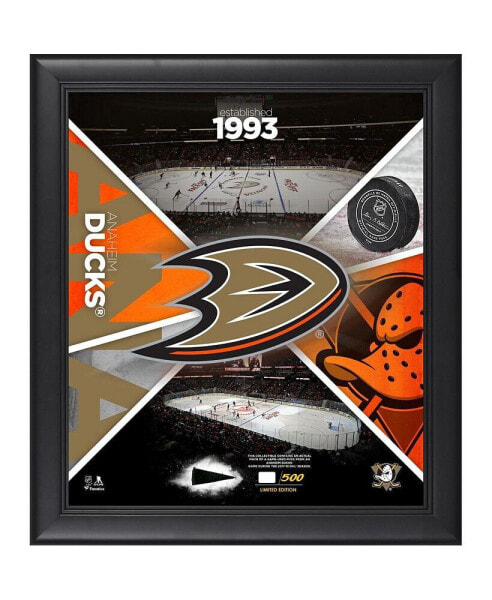 Anaheim Ducks Framed 15" x 17" Team Impact Collage with a Piece of Game-Used Puck - Limited Edition of 500