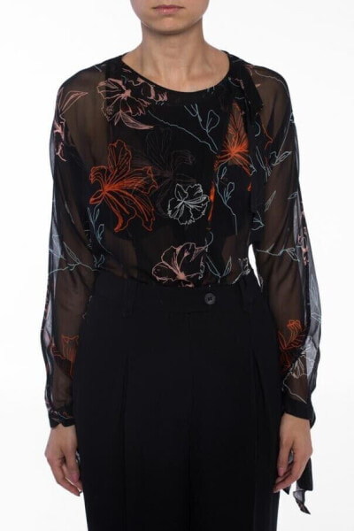 Diane von Furstenberg 156367 Women's Patterned Sheer Blouse Black Sz. 8