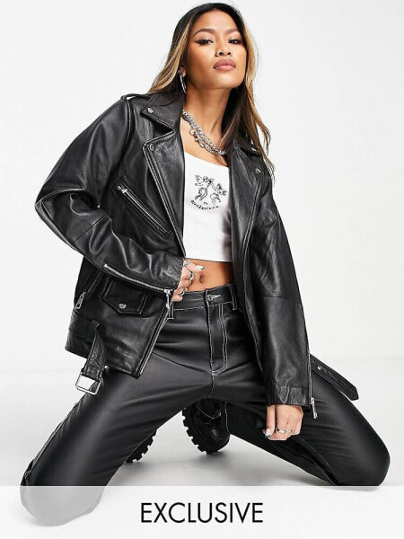 Reclaimed Vintage inspired oversized leather biker jacket
