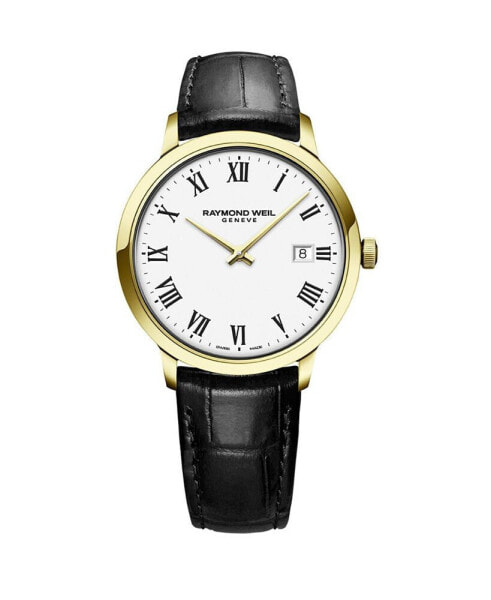 Men's Swiss Toccata Black Leather Strap Watch 39mm