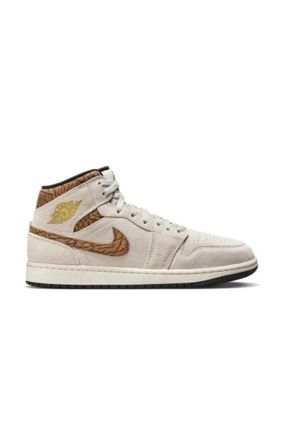 Air Jordan 1 Mid SE ''Elephant Printed Swoosh and Gold Jumpman'' Erkek Spor Basketbol Ayakkabıs