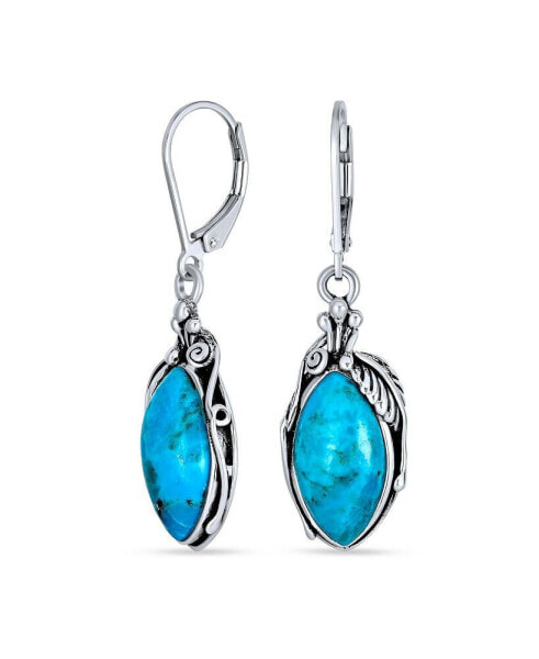 Серьги Bling Jewelry Stabilized Blue Turquoise Leaf Feather