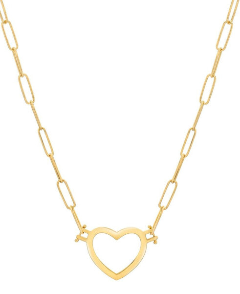 Italian Gold open Heart Paperclip Link 18" Pendant Necklace in 14k Gold-Plated Sterling Silver