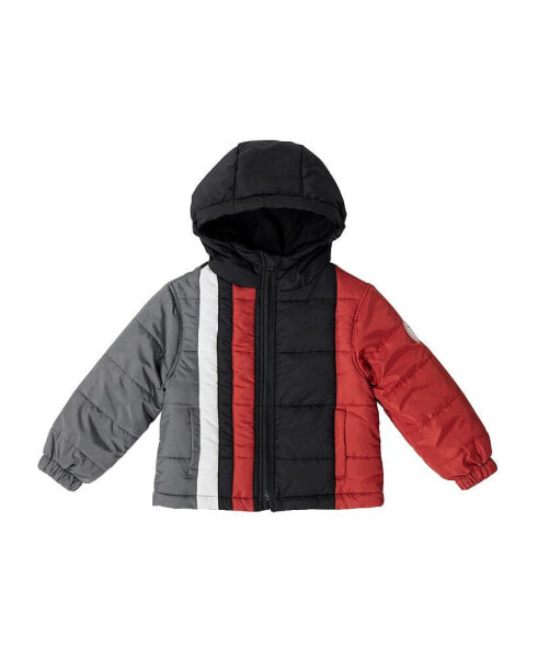 Baby Boys Colorblock Fleece Lined Puffer Coat with Hood