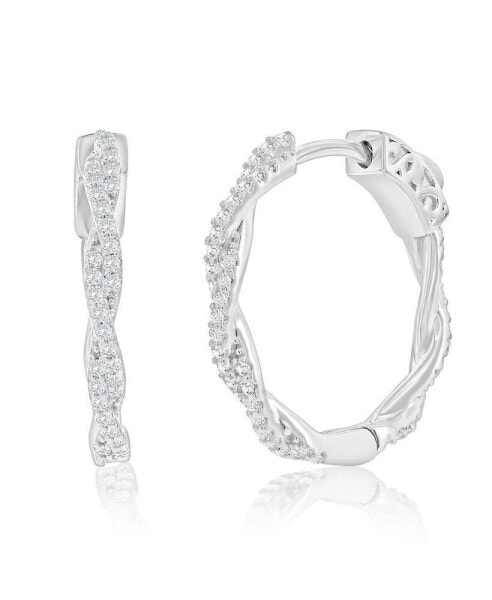 Sterling Silver 21mm Twisted CZ Hoop Earrings