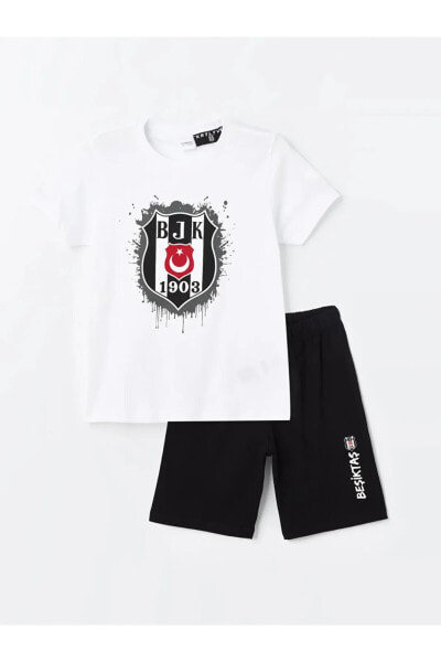 LCW Kids Bisiklet Yaka Beşiktaş Baskılı Erkek Çocuk Şortlu Pijama Takımı