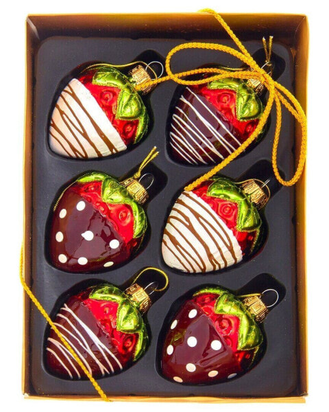 Kurt Adler Set Of 3 6 2.36In Glass Choc Covered Strawberry Ornaments Multicolor