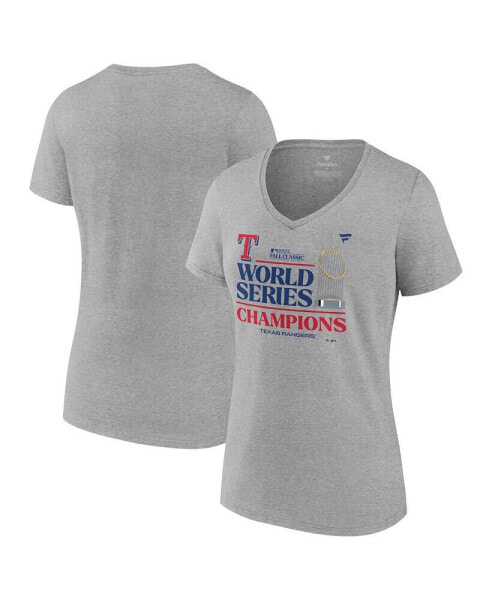 Women's Heather Gray Texas Rangers 2023 World Series Champions Locker Room Plus Size V-Neck T-shirt