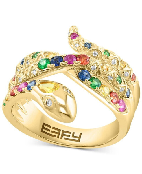 EFFY® Multi-Gemstone (1 ct. t.w.) & Diamond (1/10 ct. t.w.) Snake Ring in 14k Gold