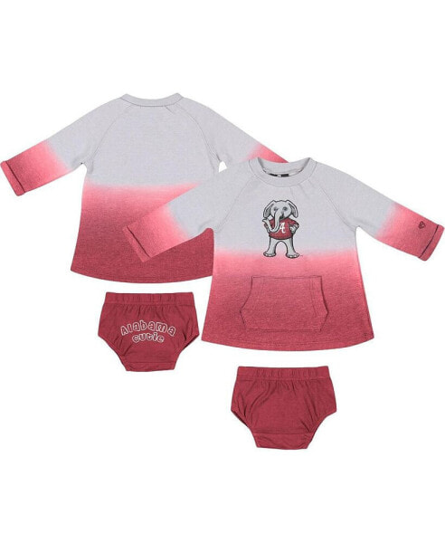Newborn and Infant Girls Gray, Crimson Distressed Alabama Crimson Tide Hand in Hand Ombre Dress and Bloomers Set