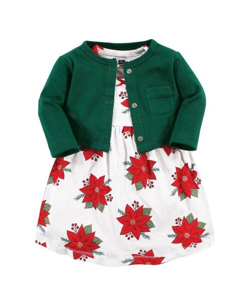 Toddler Girls Cotton Dress and Cardigan 2pc Set, Poinsettia