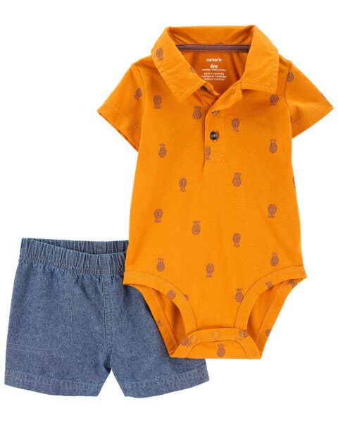 Baby 2-Piece Pineapple Polo Bodysuit & Short Set 3M