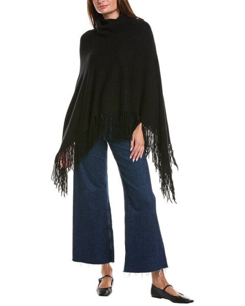 Minnie Rose Cashmere Fringe Poncho Women's Black O/S