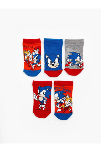 Sonic Desenli Erkek Çocuk Patik Çorap 5'li