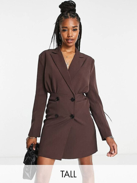 4th & Reckless Tall blazer dress in chocolate