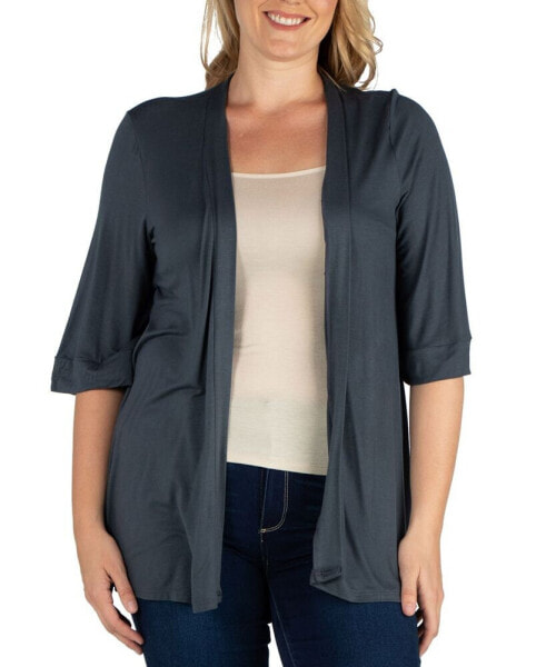 Plus Size Elbow Length Open Front Cardigan Sweater