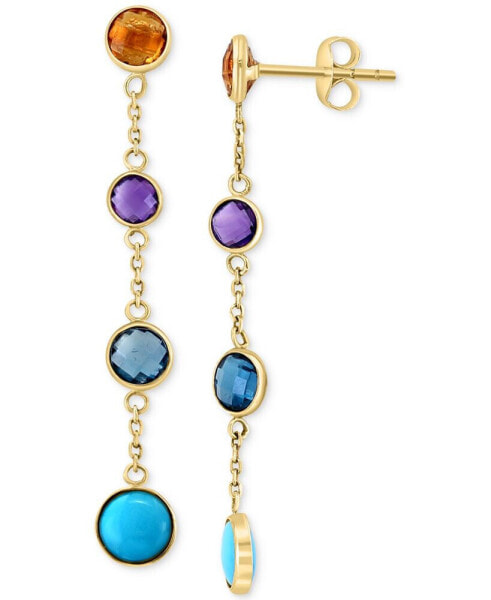 EFFY® Multi-Gemstone (1-7/8 ct. t.w.) & Turquoise Bezel Chain Drop Earrings in 14k Gold