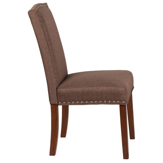 Hercules Hampton Hill Series Brown Fabric Parsons Chair With Silver Accent Nail Trim