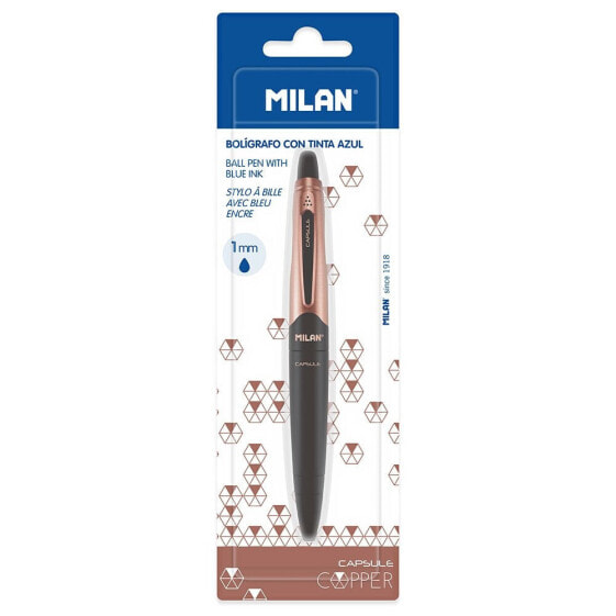 MILAN Blister Pack Black Capsule Copper Pens Blue Ink