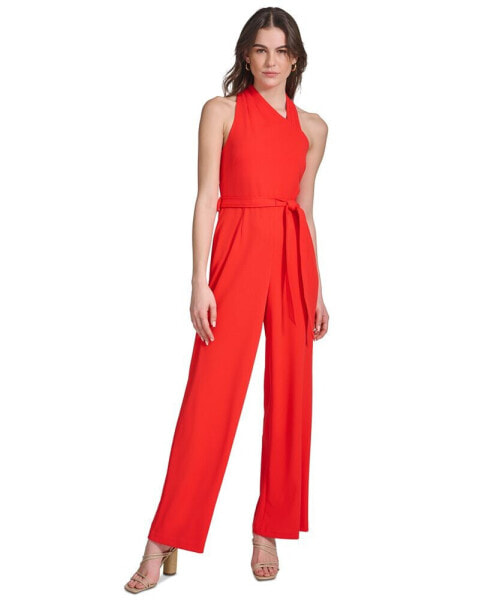 Women's Belted Flare-Leg Jumpsuit