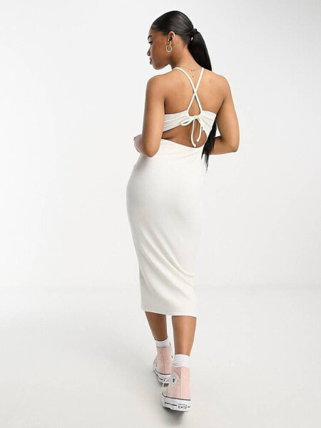 Miss Selfridge halter strappy back midi dress in cream