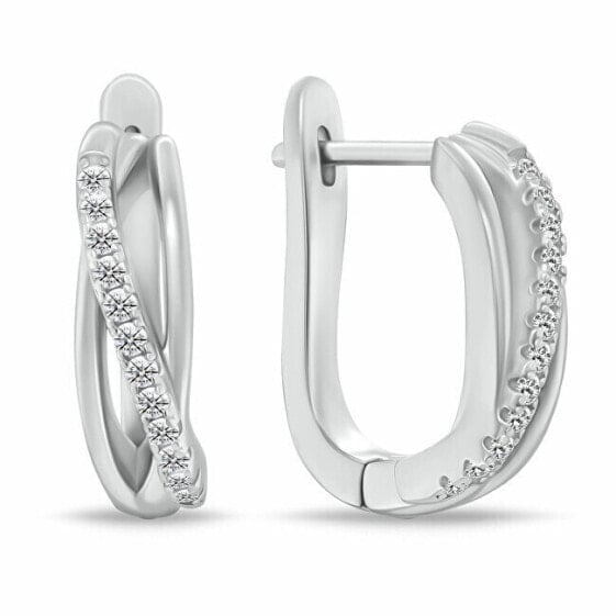 Elegant silver hoop earrings with zircons EA1093W