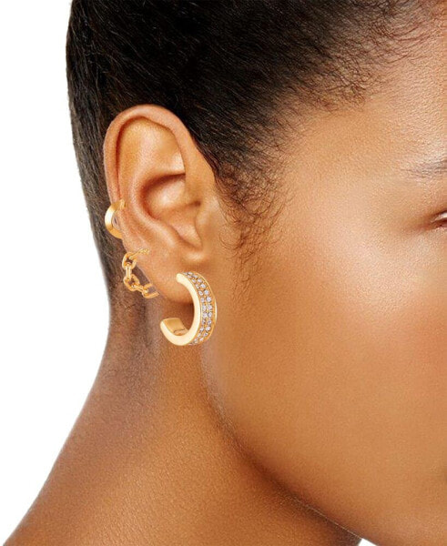 Gold-Tone 3-Pc. Set Pavé & Chain Hoop Earrings