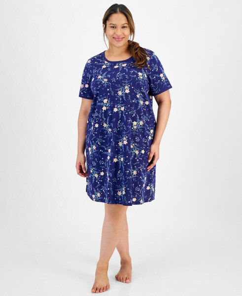 Plus Size Floral Short-Sleeve Sleep Shirt, Created for Macy's