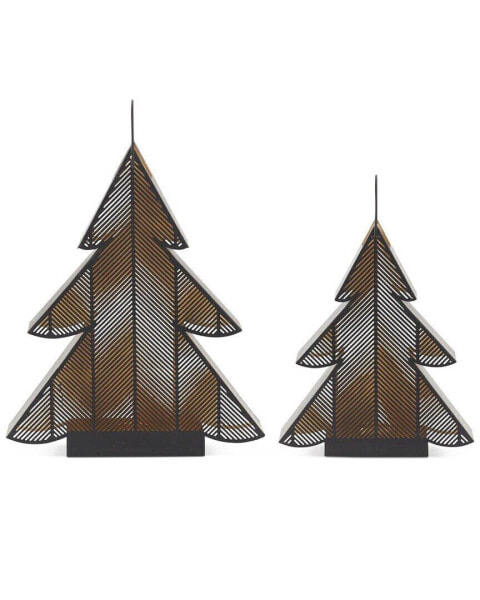 K&K Interiors Set Of 2 Metal Christmas Tree Lanterns Black