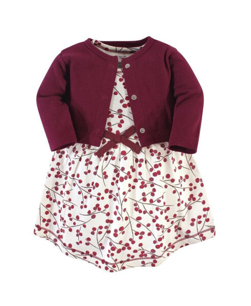 Baby Girls Baby Organic Cotton Dress and Cardigan 2pc Set, Berry Branch