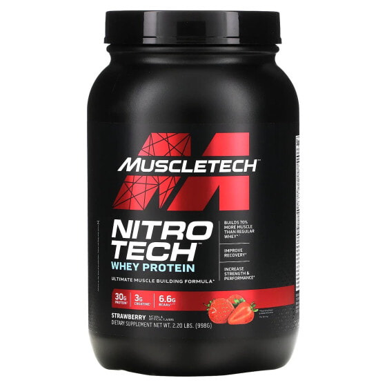 MuscleTech, Nitro-Tech, сывороточный изолят + смесь для роста сухой мышечной массы, клубничный вкус, 907 г (2 фунта)