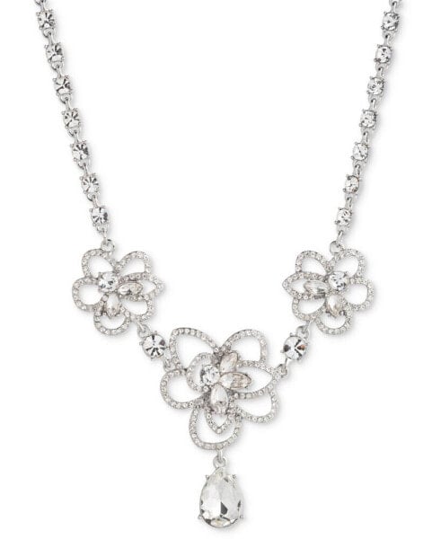 Pavé & Crystal Flower Statement Necklace, 16" + 3" extender