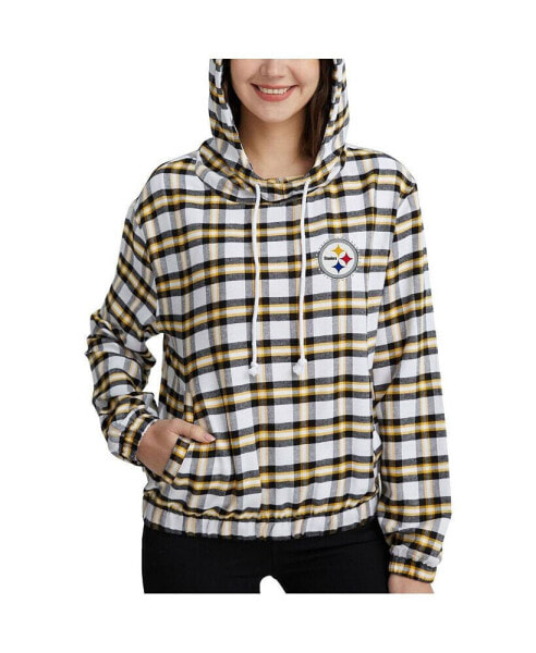 Women's Black, Gold Pittsburgh Steelers Sienna Flannel Long Sleeve Hoodie Top