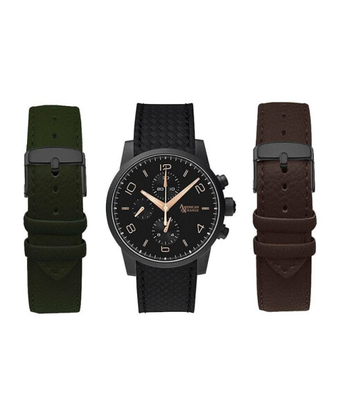 Men's Olive, Black, Brown Polyurethane Interchangeable Straps Watch Set 41mm