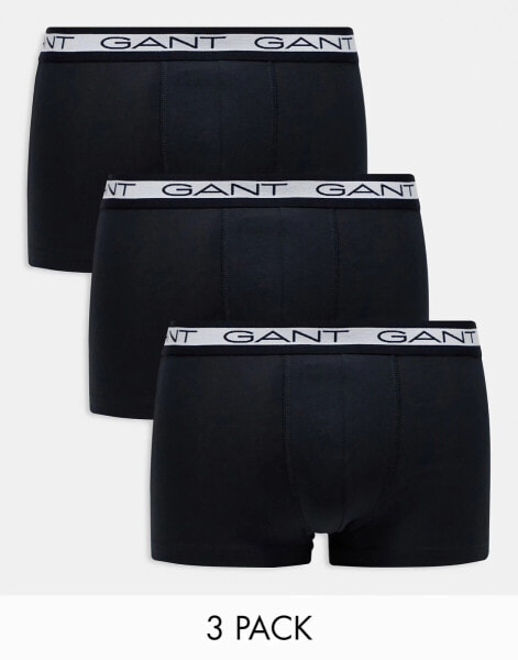 GANT 3 pack trunks with logo waistband in black