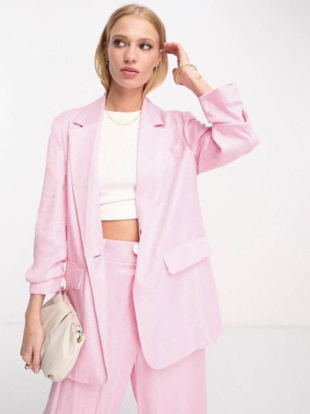 River Island co-ord ruched sleeve blazer in pink