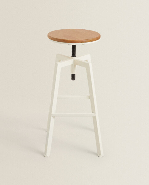Wood and metal high swivel stool