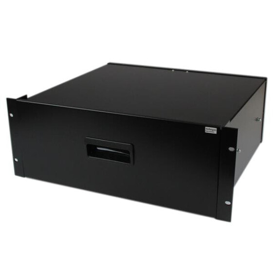 StarTech.com 4U Black Steel Storage Drawer for 19in Racks and Cabinets - Rack shelf - Black - Steel - 25 kg - 4U - 402 mm