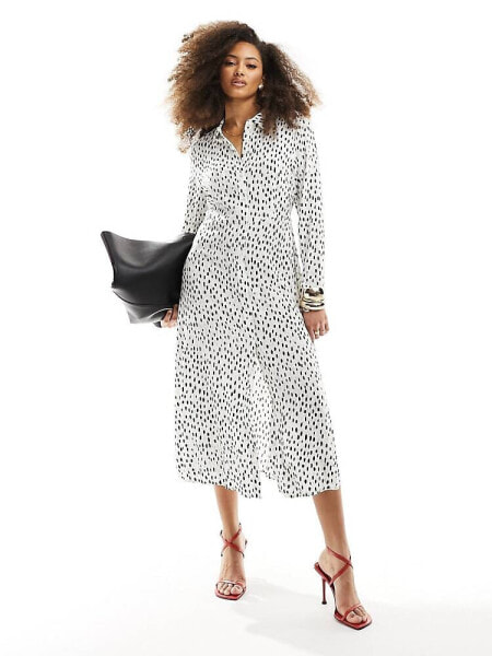 Vila maxi shirt dress in white spot print