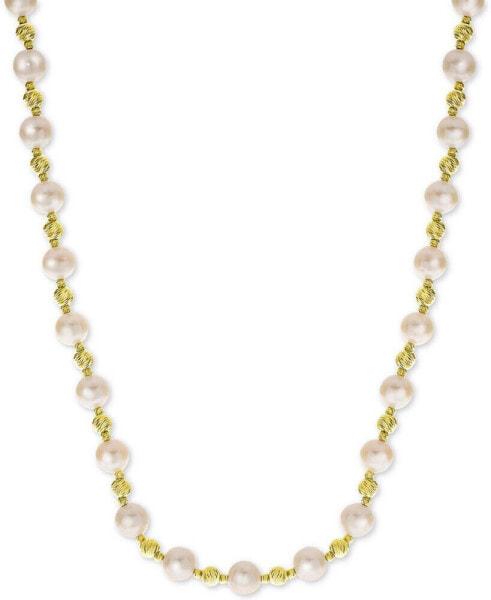 Cultured Freshwater Pearl (8mm) & Bead 18" Collar Necklace in 14k Gold-Plated Sterling Silver