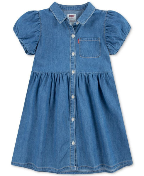 Little Girls Cotton Bubble-Sleeve Shirtdress