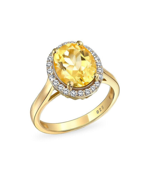 Кольцо Bling Jewelry Citrine Zircon Oval Halo-Yellow.