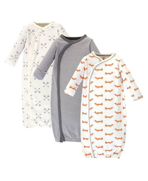 Baby Boys Baby Organic Cotton Side-Closure Snap Long-Sleeve Gowns 3pk, Fox