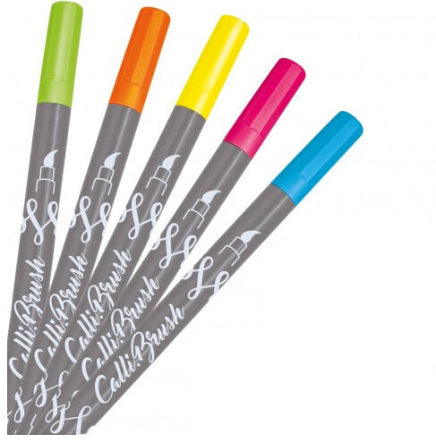 ONLINE Schreibgeräte Calli - 5 pc(s) - Blue - Green - Orange - Pink - Yellow - Brush tip - Grey - Plastic - 2 mm