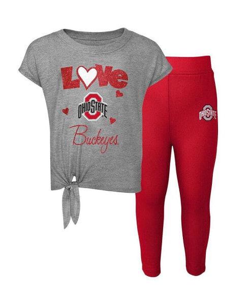 Preschool and Toddler Boys and Girls Heathered Gray, Scarlet Ohio State Buckeyes Forever Love T-shirt and Leggings Set