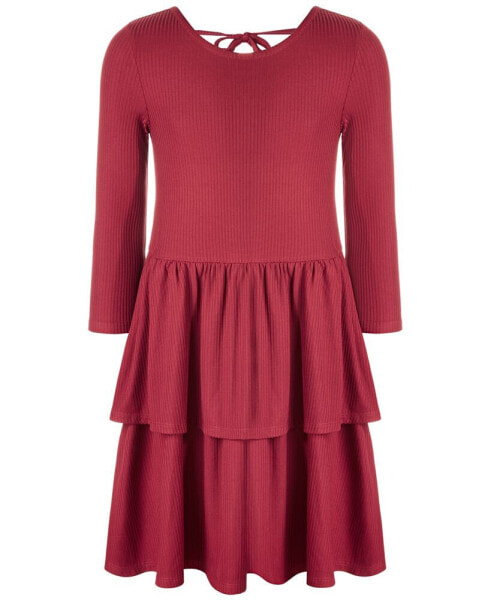 Big Girls Ribbed-Knit Tiered Ruffled Dress, Created for Macy's