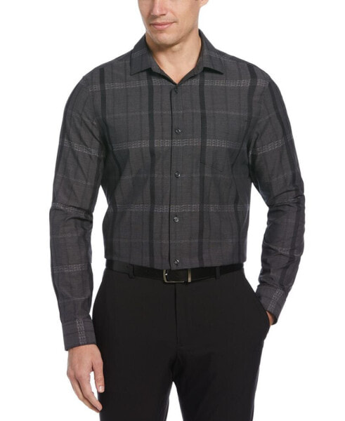 Men's Cotton Tonal Jacquard Plaid Button Shirt