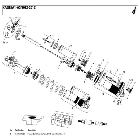 ROCKSHOX Kage RC 267x89 mm Damper Body+Reservoir Assembly